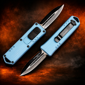 Glacier Blue White Pinstripe Double-Action OTF Automatic Knife