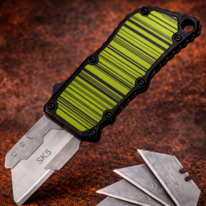 Lime Charcoal Barcode Bands OTF Utility Knife