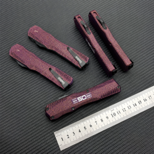 Aubergine Copper Hex Labyrinth compact OTF automatic knife with tapered housing and linear slider