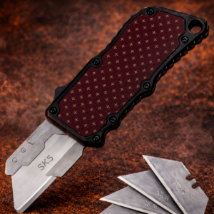 Burgundy Champagne Sashiko Crosses OTF Utility Knife