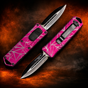 Magenta Silver Fractal Shards Double-Action OTF Automatic Knife