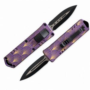 Royal Purple Gold Art Deco Fans OTF Automatic Knife