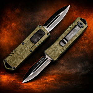 Olive Gold Labyrinth Double-Action OTF Automatic Knife