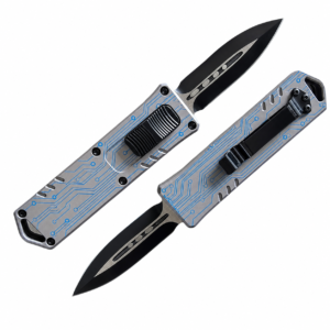 Titanium Silver Electric Blue Circuits OTF Automatic Knife