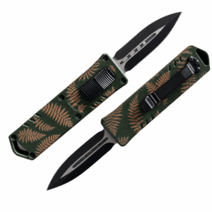 Forest Green Copper Fern Fronds OTF Automatic Knife