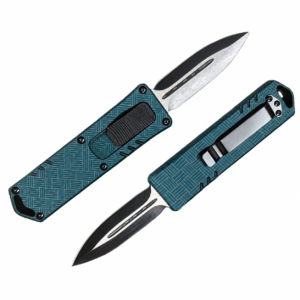 Teal Silver Basket Weave OTF Automatic Knife