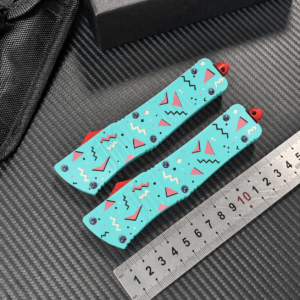 Aqua Pink Memphis Shapes heavyweight zinc alloy OTF automatic knife pair