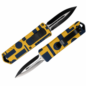Mustard Navy Bauhaus Blocks OTF Automatic Knife