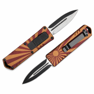 Ochre Burgundy Sun Rays OTF Automatic Knife