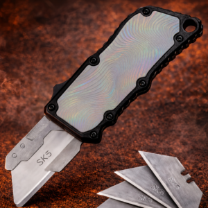 Pearl Gray Iridescent Moire OTF Utility Knife
