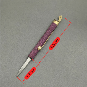 Plum Coral Pebble pen-style OTF automatic knife with cylindrical housing and side button