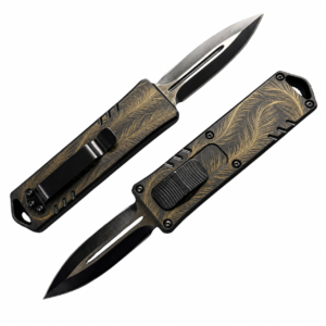 Smoke Gold Feather Barbs OTF Automatic Knife