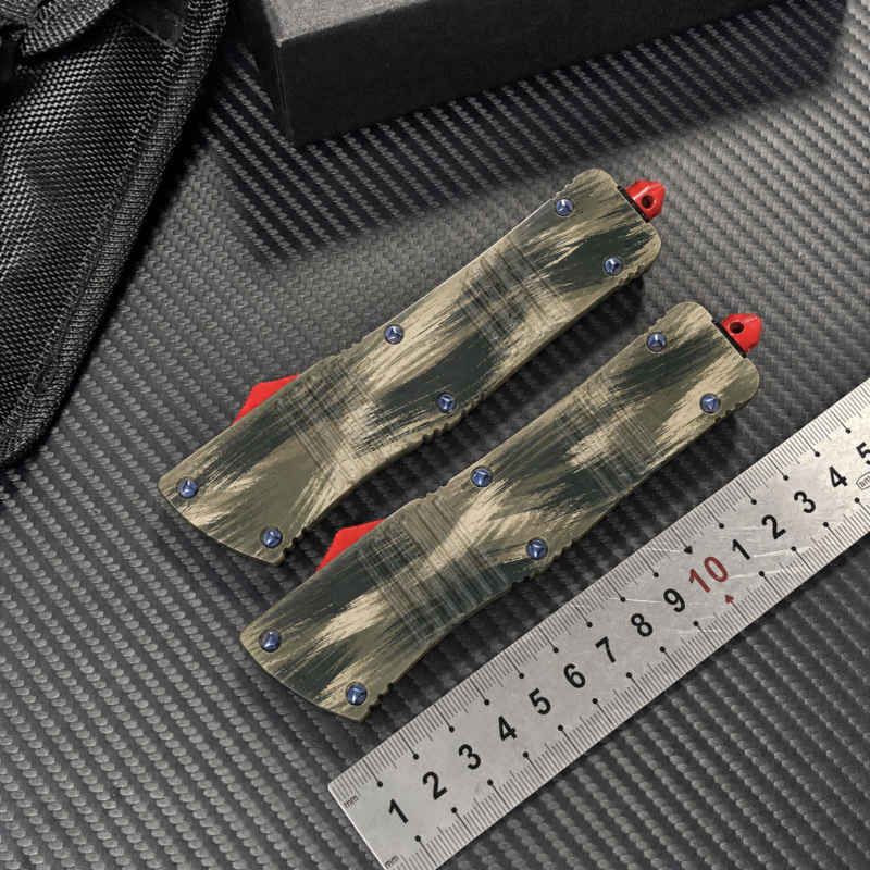 Olive Khaki Brushstroke heavyweight zinc alloy OTF automatic knife pair