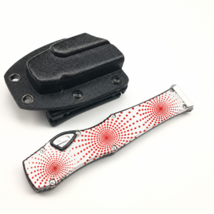 Porcelain White Red Radial Halftone OTF Automatic Knife