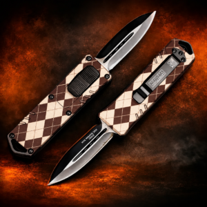 Chocolate Ivory Argyle Double-Action OTF Automatic Knife
