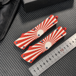 Red White Rising Sun heavyweight zinc alloy OTF automatic knife pair
