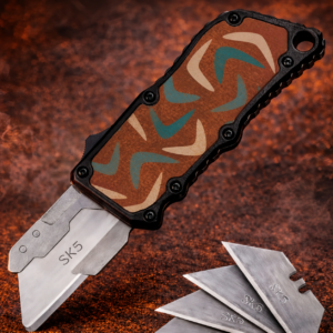 Rust Teal Mid-Century Boomerangs OTF Utility Knife