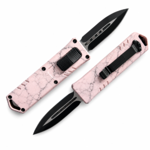 Rose Quartz Charcoal Marble OTF Automatic Knife