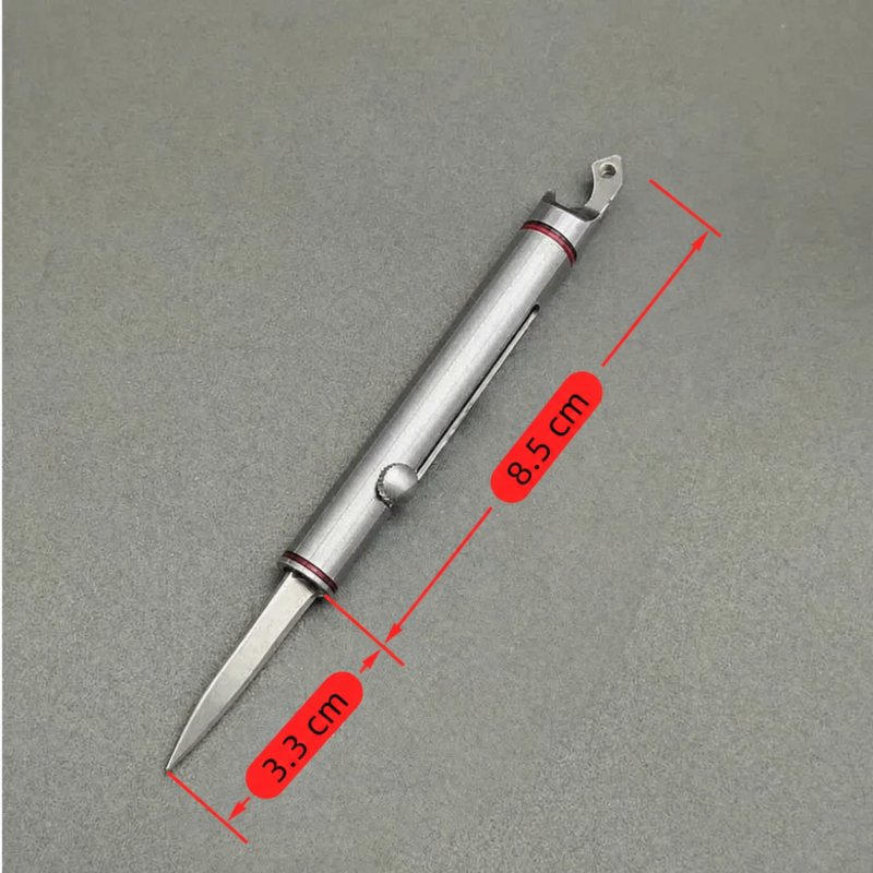 Titanium Black Red Rings pen-style OTF automatic knife with cylindrical housing and side button