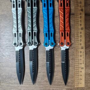 Textured relief handle butterfly knife in five color options