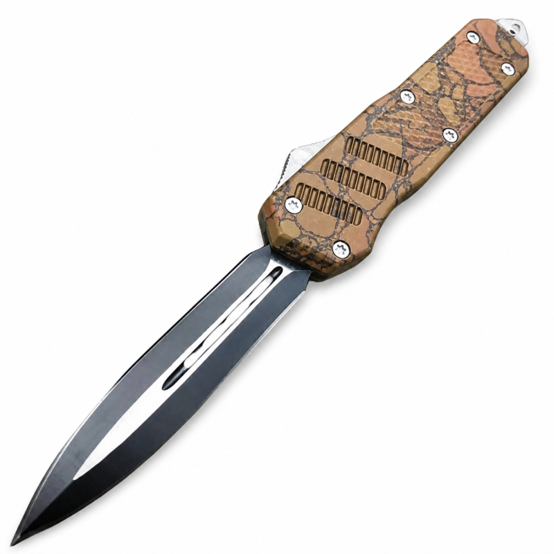 Desert Copper Strata Black Phantom Large Dual-Action OTF Knife full-handle product view