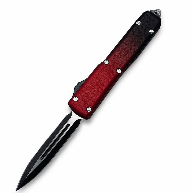Crimson Black Gradient Matrix Heavy-Duty Dual-Action OTF Knife full-handle product view