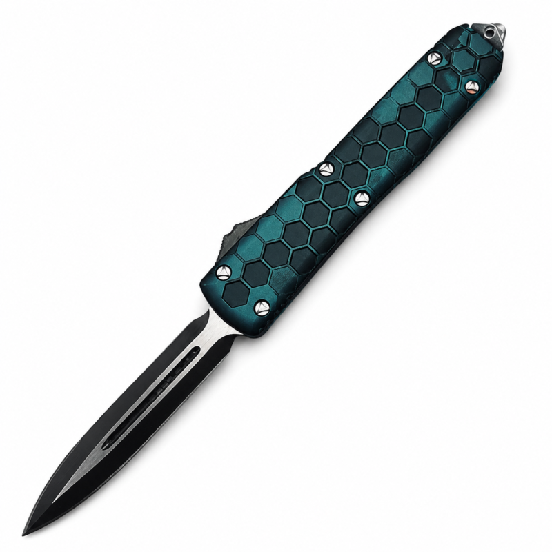 Teal Black Hex Heavy-Duty Dual-Action OTF Knife full-handle product view