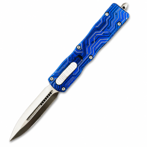 Electric Blue Circuit Geometry Small Tactical OTF Knife