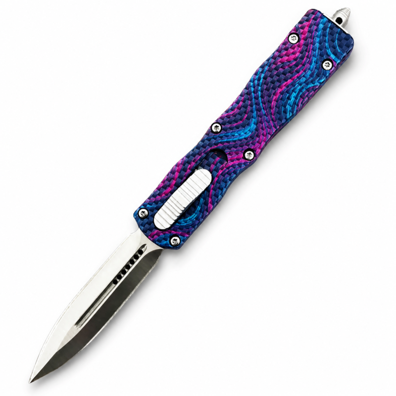 Rose Cyan Wave Small Tactical OTF Knife full-handle product view
