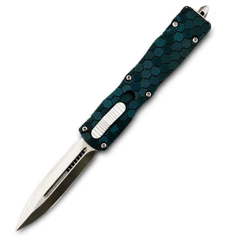 Teal Black Hex Small Tactical OTF Knife full-handle product view