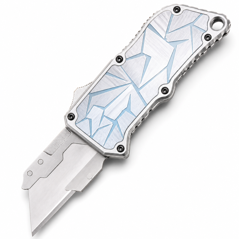 Arctic Silver Ice Fracture OTF Box Cutter full-handle product view