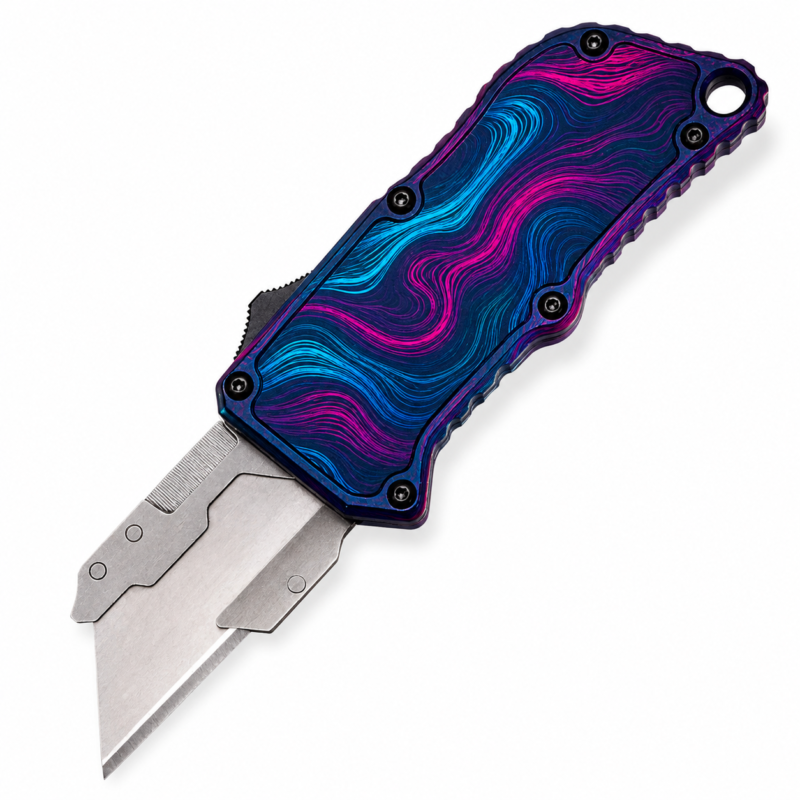 Rose Cyan Wave OTF Box Cutter full-handle product view