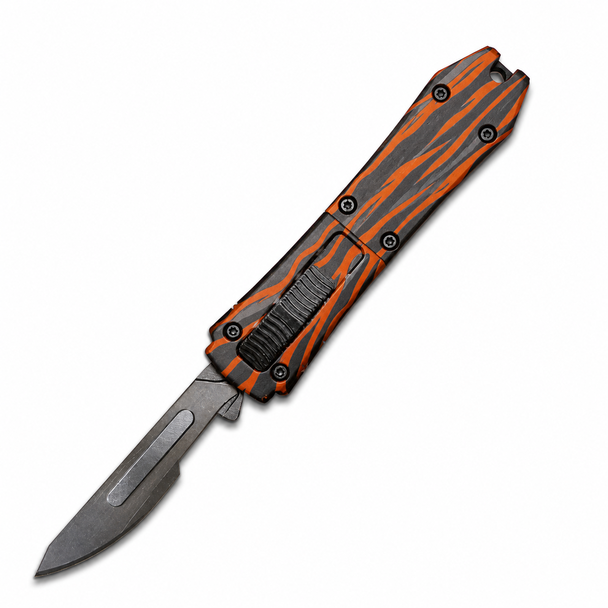 Orange Graphite Tiger Mini Removable-Blade OTF Scalpel Orange Graphite Tiger Mini Removable-Blade OTF Scalpel full-handle product view