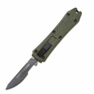 Ranger Olive Topographic Mini Removable-Blade OTF Scalpel full-handle product view