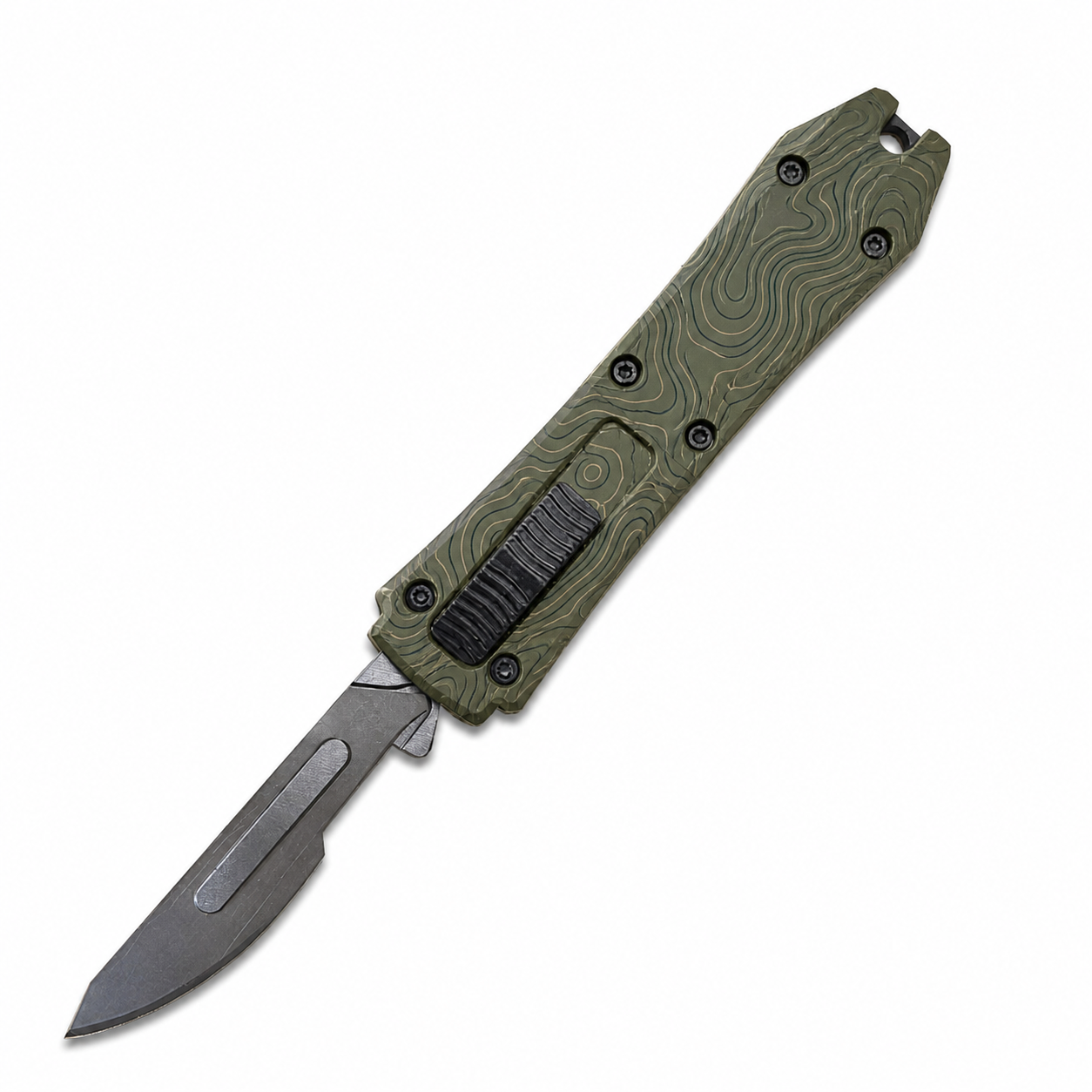 Ranger Olive Topographic Mini Removable-Blade OTF Scalpel Ranger Olive Topographic Mini Removable-Blade OTF Scalpel full-handle product view