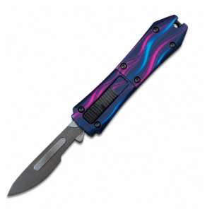 Rose Cyan Wave Mini Removable-Blade OTF Scalpel full-handle product view