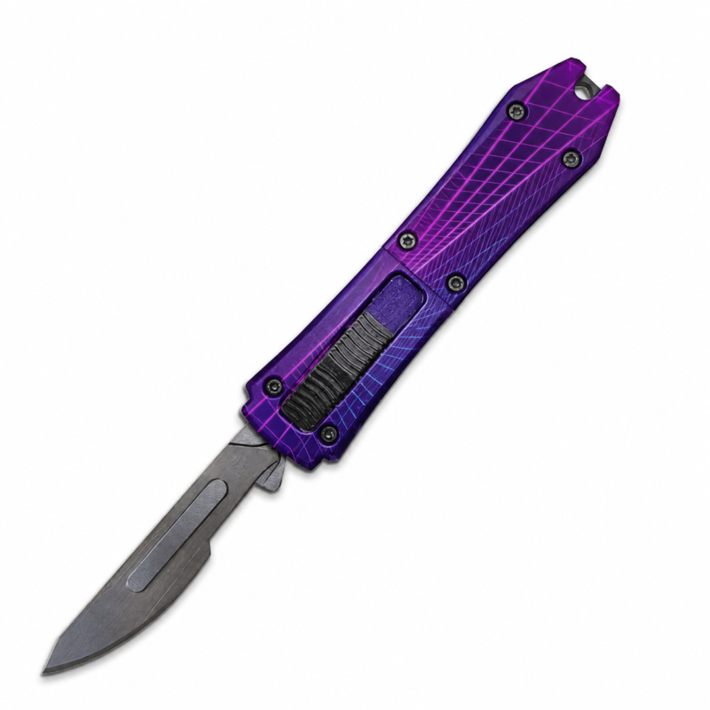 Violet Neon Grid Mini Removable-Blade OTF Scalpel full-handle product view