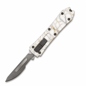 White Gold Marble Mini Removable-Blade OTF Scalpel full-handle product view
