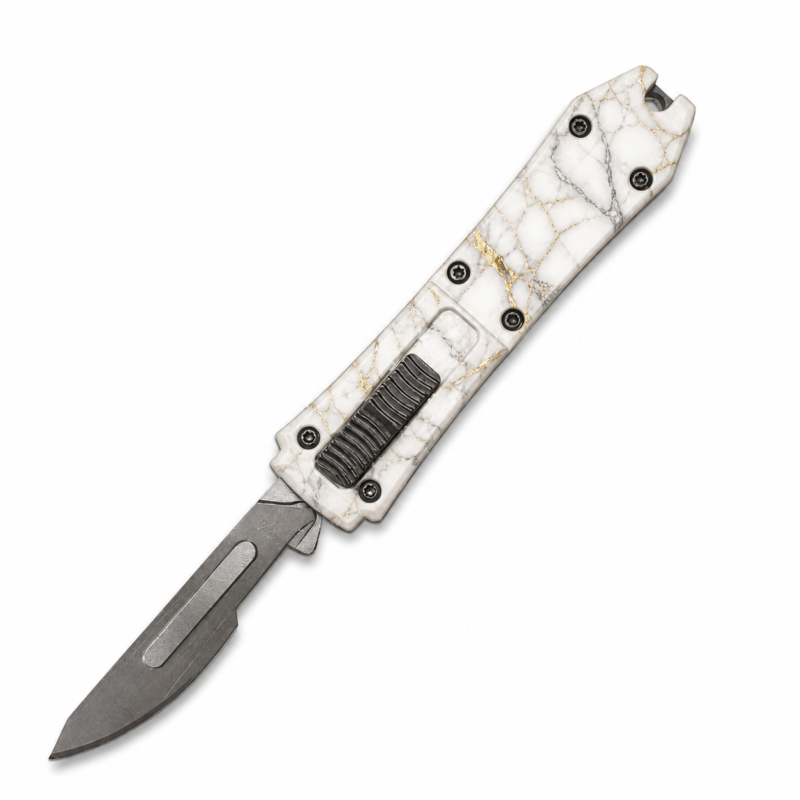 White Gold Marble Mini Removable-Blade OTF Scalpel full-handle product view