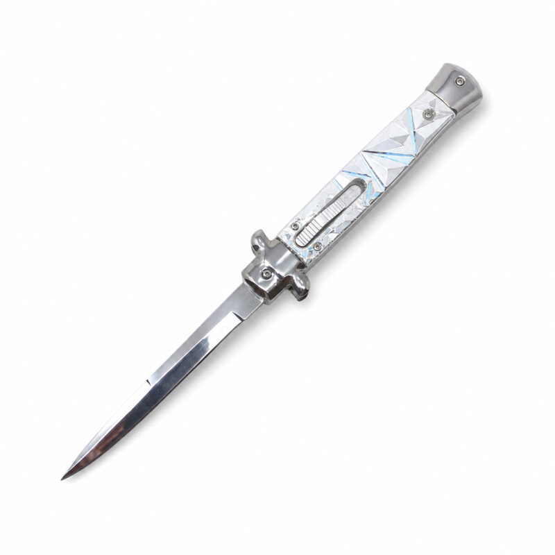 Arctic Silver Ice Fracture 11-Inch Dual-Action OTF Stiletto full-handle product view