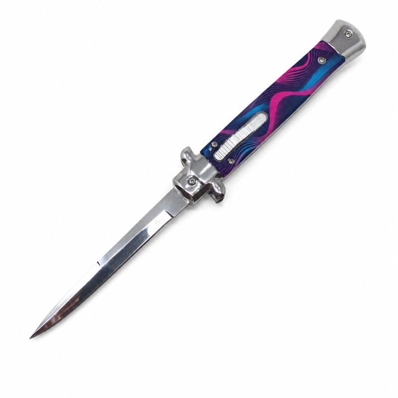 Rose Cyan Wave 11-Inch Dual-Action OTF Stiletto full-handle product view