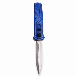 Electric Blue Circuit Geometry 5.5-Inch Automatic OTF Knife full-handle product view