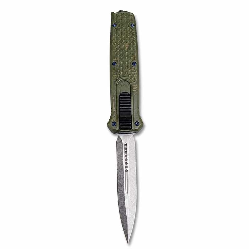 Ranger Olive Topographic 5.5-Inch Automatic OTF Knife full-handle product view
