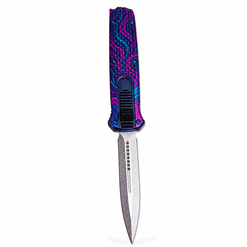 Rose Cyan Wave 5.5-Inch Automatic OTF Knife full-handle product view
