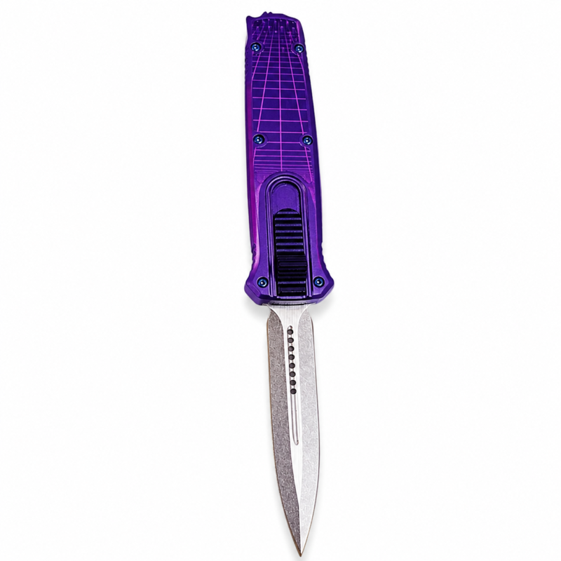 Violet Neon Grid 5.5-Inch Automatic OTF Knife full-handle product view
