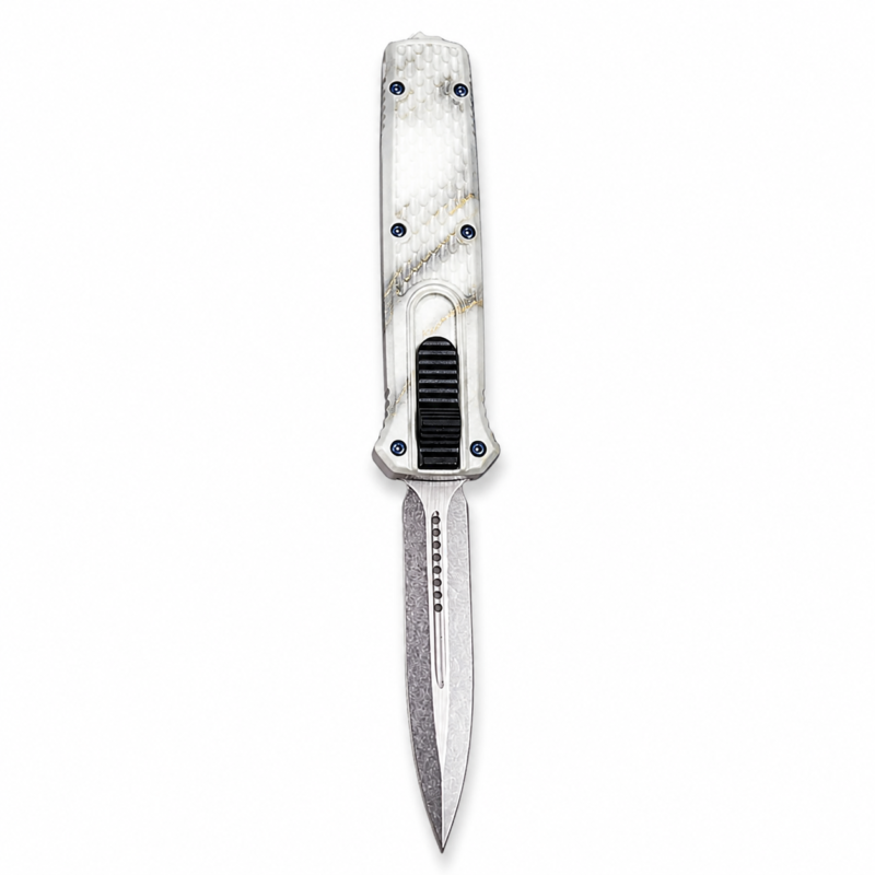 White Gold Marble 5.5-Inch Automatic OTF Knife full-handle product view