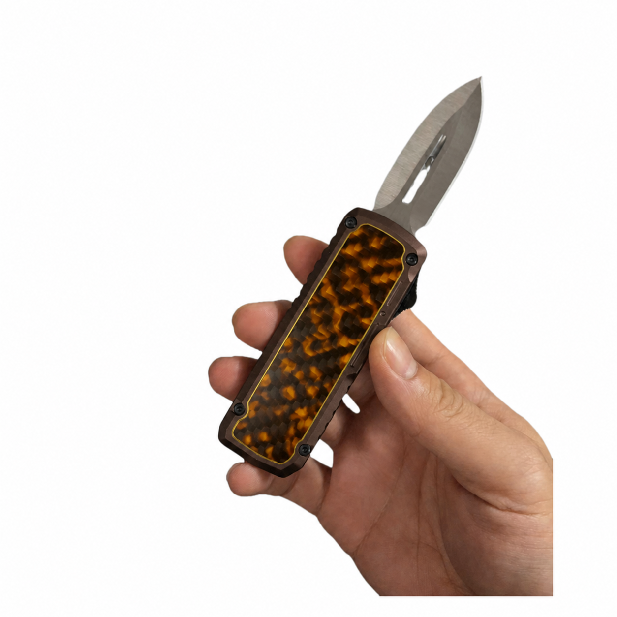 Amber Tortoiseshell OTF Automatic Knife Amber Tortoiseshell double-edge OTF automatic knife
