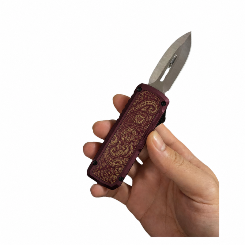 Burgundy Paisley double-edge OTF automatic knife