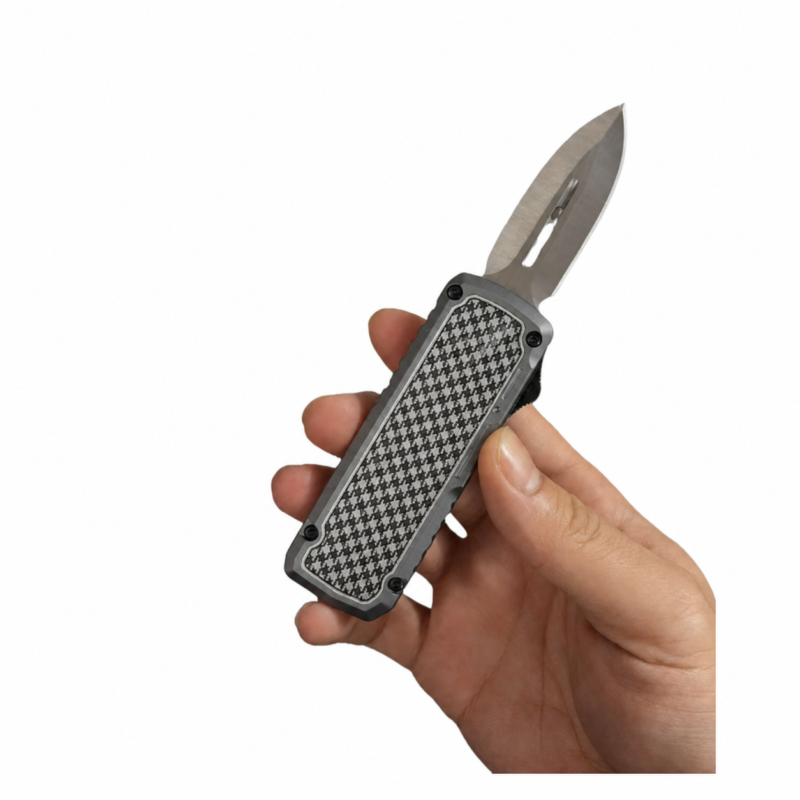 Charcoal Houndstooth double-edge OTF automatic knife