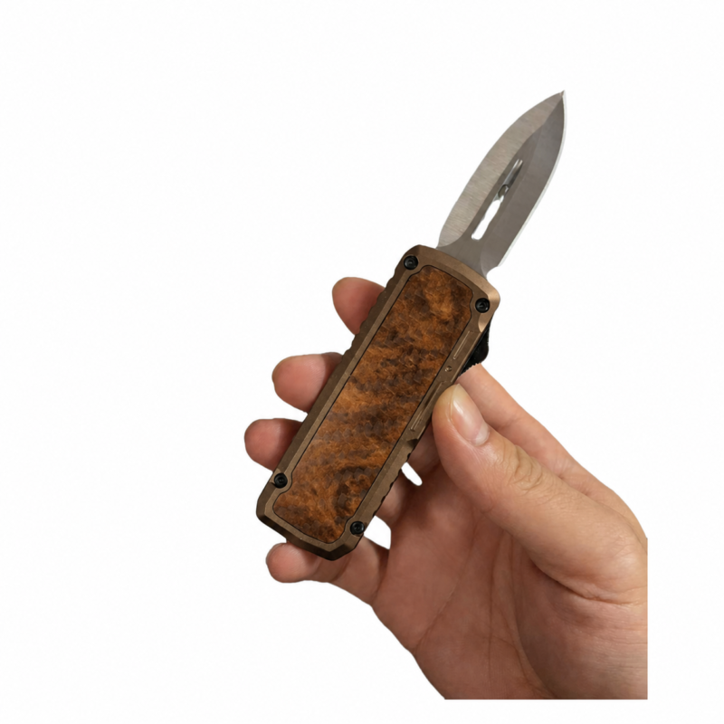 Dark Bronze Walnut Burl double-edge OTF automatic knife